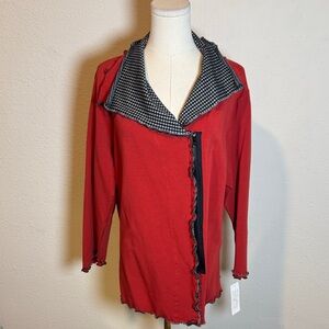 NWT Xiao Cotton Zipper Jacket with Gingham Collar Coral size Medium